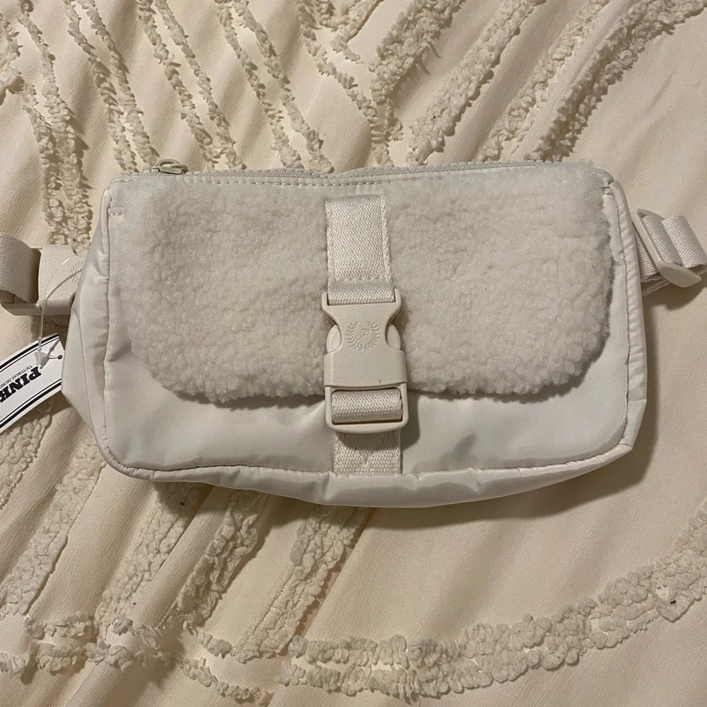PINK Victoria's Secret Cream Sherpa Crossbody Belt Bag